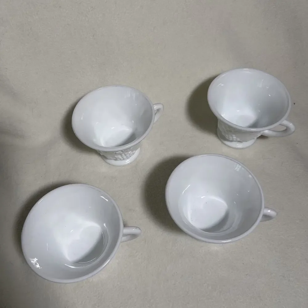 LOT of 4 VINTAGE White Milk Glass Indiana Colony Harvest Grape Pedestal Cups